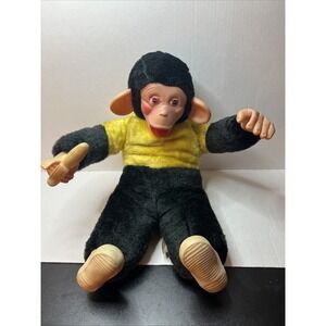 VTG Monkey/Chimpanzee Toy #T-124 Stuffed Black & Yellow, Rubber-face Mr Bim